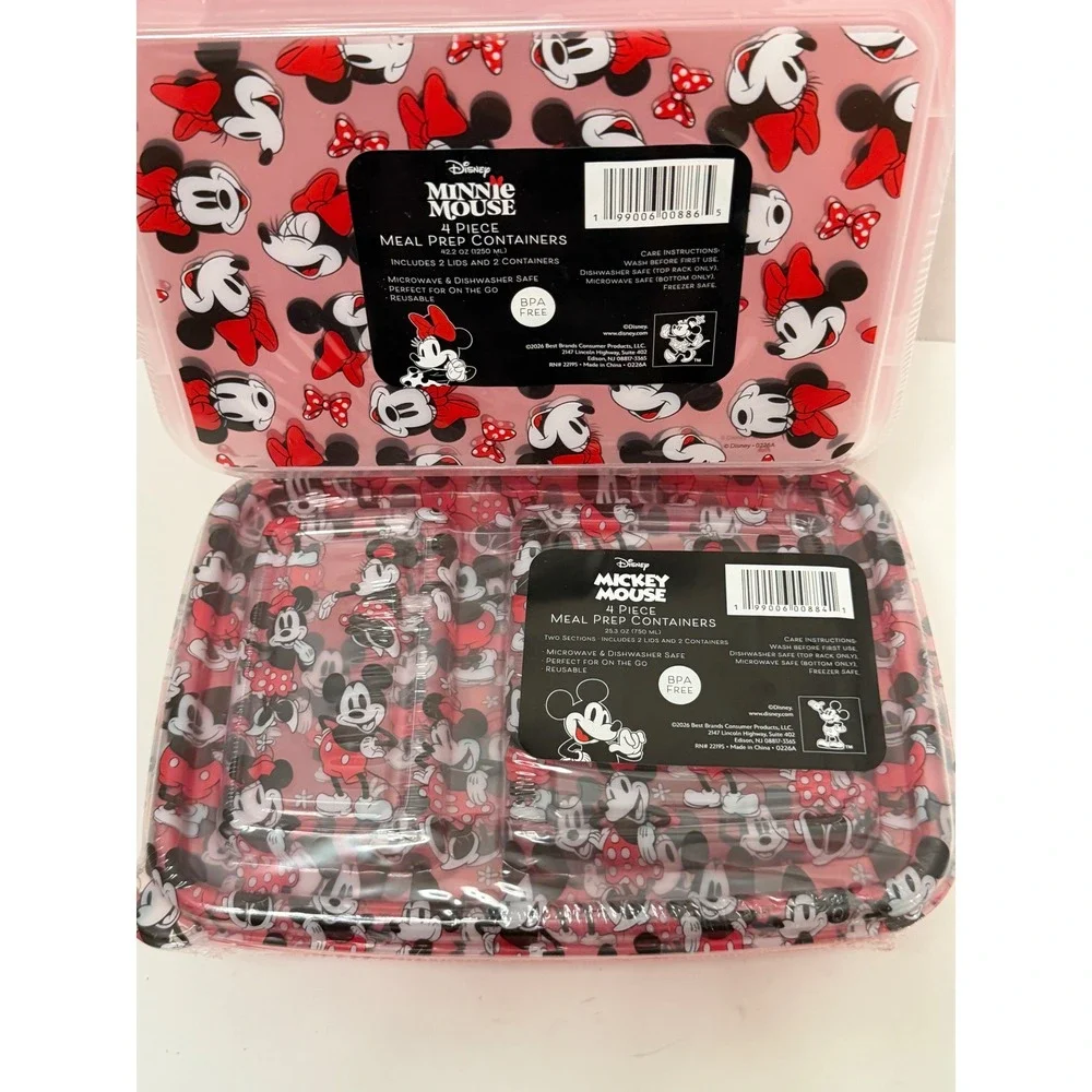 Disney Mickey Minnie Mouse Meal Prep Containers 8pc Set BPA Free Pink Red New